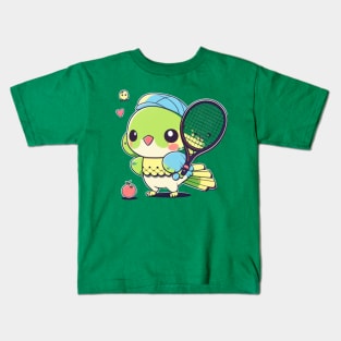 kawaiii cute parrot playing tennis Kids T-Shirt